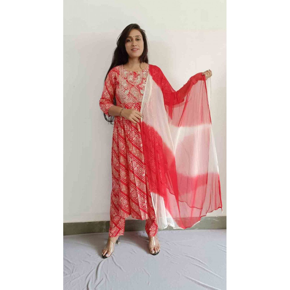 Rayon Nayra cut Kurti Pant with Dupatta