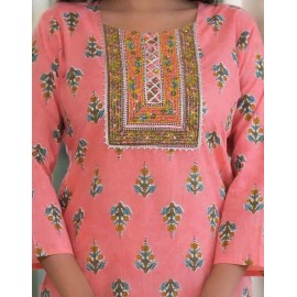 Cotton embroidery work kurti pant with duptta -