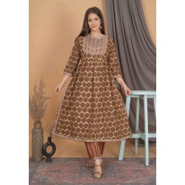 Cotton Nayra Cut kurti Pant with Dupatta