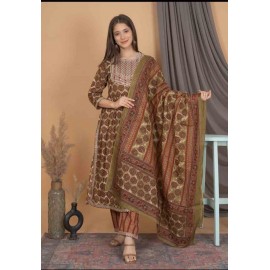 Cotton Nayra Cut kurti Pant with Dupatta