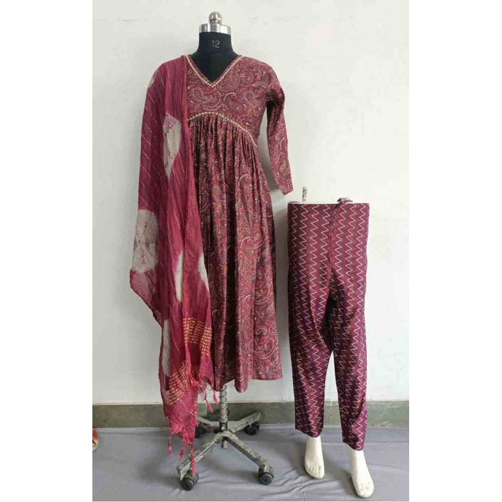 Modal silk Aliya Cut kurti pant With Dupatta