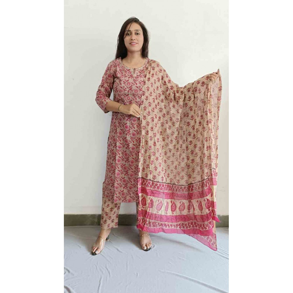 Cotton Kurti Pant with Dupatta
