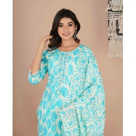 Cotton kurti pant with dupatta
