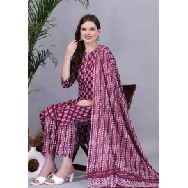 Designer Printed Rayon Kurti,Pant With Duppata Set