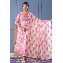 Cotton Anarkali kurti Pant with Dupatta