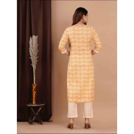  Cotton hand work kurti pant with duptta