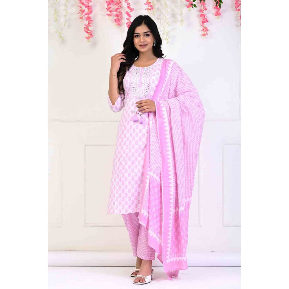 Cotton Kurti Pant with Dupatta