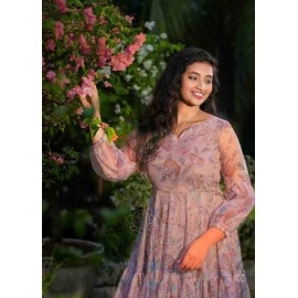 Anarkali Multicolour Gown with Mirror Work & Zippy Lace