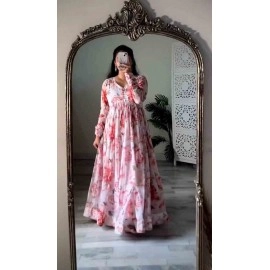 Anarkali Multicolour Gown with Mirror Work & Zippy Lace