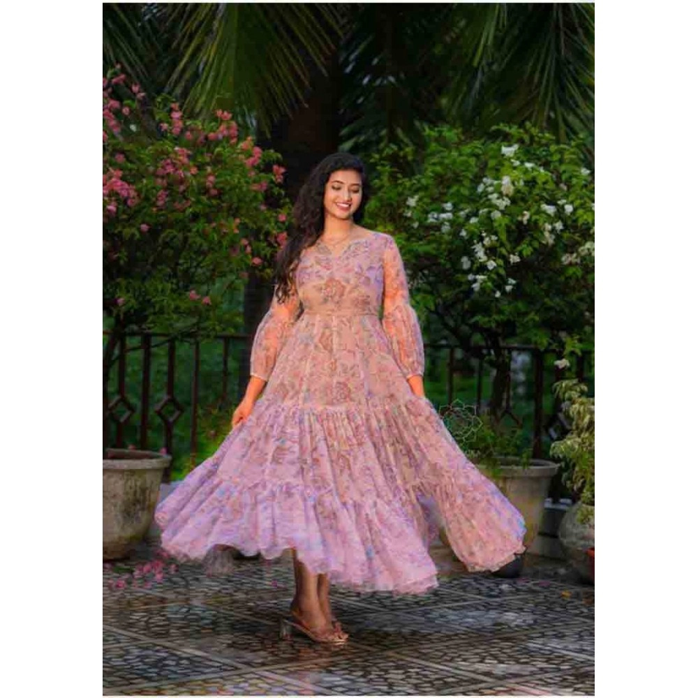 Anarkali Multicolour Gown with Mirror Work & Zippy Lace