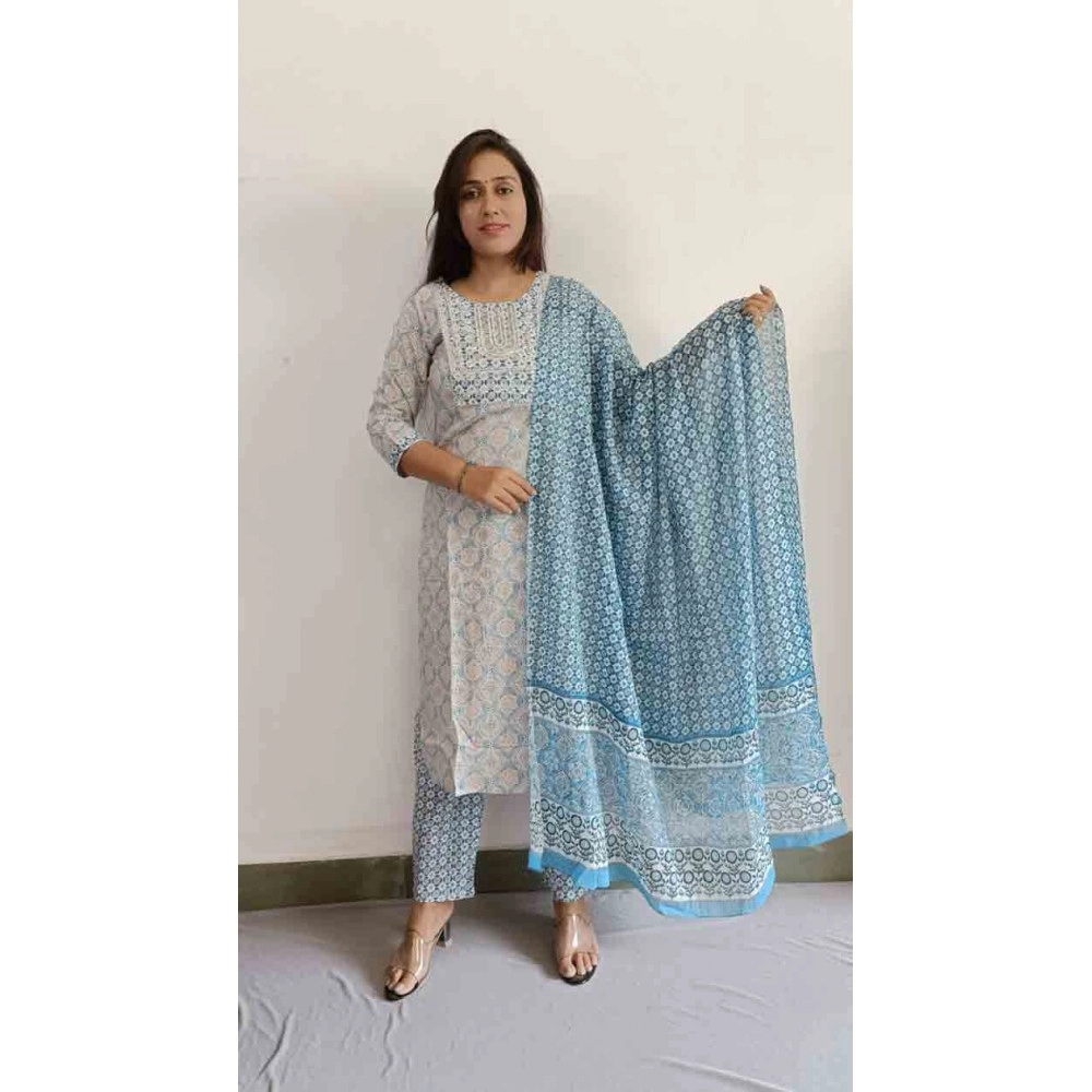 Cotton kurti pant with dupatta 