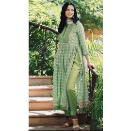 Designer Nayra Cut Pure Rayon Cotton Kurti,Pant with Dupatta Set