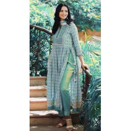Designer Nayra Cut Pure Rayon Cotton Kurti,Pant with Dupatta Set