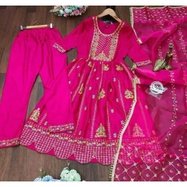 Embroidered Gown + Palazzo with Dupatta Set