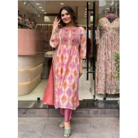 Muslin Cotton Embroidery Kurti with Palazzo Set